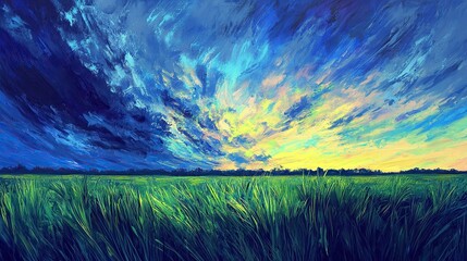 Vibrant accents of neon green and fiery cobalt streaks blend into chaotic yet beautifully rhythmic bursts