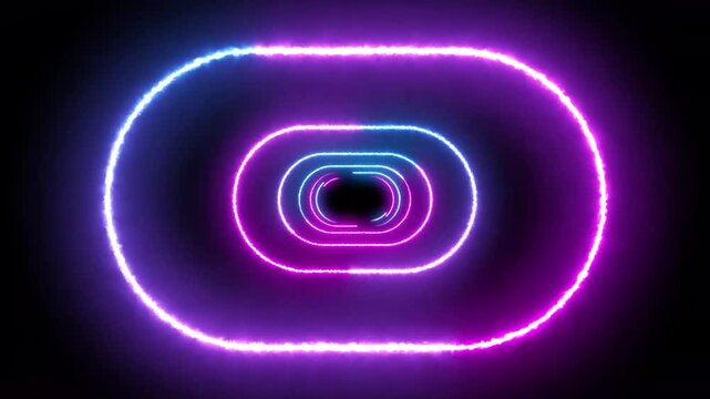 Neon tunnel glowing rounded rectangle tunnel background.
futuristic neon tunnel lighting lines. neon wave
