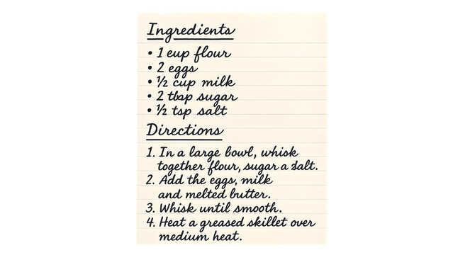 Handwritten Recipe Sheet Isolated on Transparent Background (PNG) - Vintage Culinary Script, Blank Cooking Template