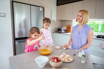 Baking fun with kids in a bright kitchen together