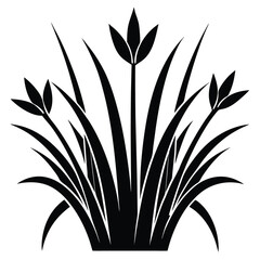 Elegant Floral Design Black Silhouette of Blooming Plant with Graceful Leaves and Flowers
