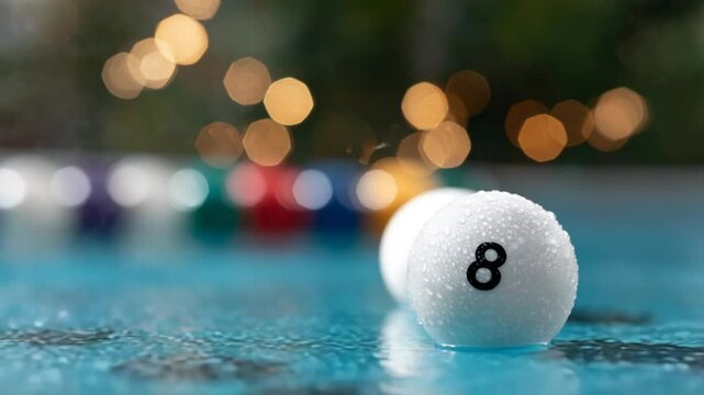 Wet Lottery Ball 8 with Lucky Number, and Rain.