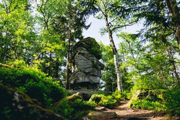 Some Rock Formations on Hiking Tour to the Devils table in the bavarian Forests in Germany