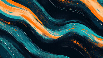 Wavy Abstract Background with Bold Teal and Orange Strokes – Dynamic Fluid Texture