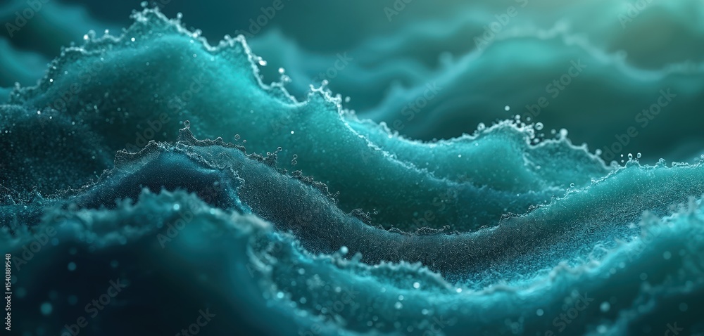 Poster Abstract teal wave pattern background. Flowing turquoise waves create smooth texture. Modern digital design for wallpaper, website, presentation or business. Elegant sophisticated simple design.