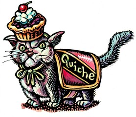 annoyed cat with costume and cupcake hat