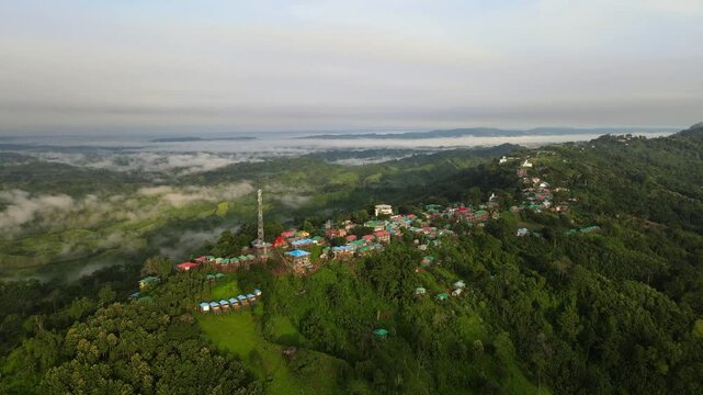 4K Aerial Footage of Sajek Valley Covered in Morning Mist &ndash; Scenic Landscape of Hills and Clouds in Bangladesh
