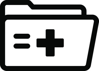 Medical file icon showing a plus sign and equality symbol representing healthcare analysis and data access
