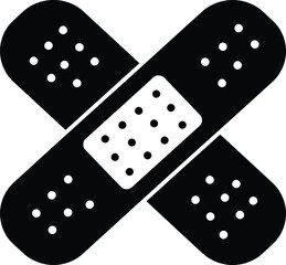 Illustration of a black and white bandage depicting wound care and medical treatment for first aid healthcare