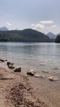 Bavarian Alps with crystal clear blue lake , Tourism Travel in Germany in Upper Bavaria Landscape, Outdoor hike 