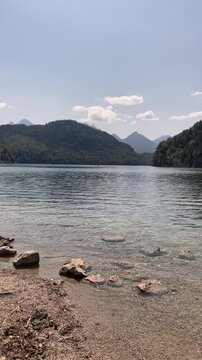Bavarian Alps with crystal clear blue lake , Tourism Travel in Germany in Upper Bavaria Landscape, Outdoor hike 