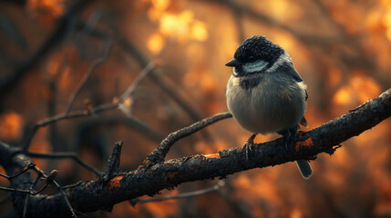 Bird Perched on a Burnt Tree Branch Amidst Wildfires in a Suburban California Neighborhood