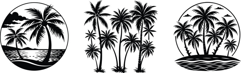 Palm trees set on a white backround .