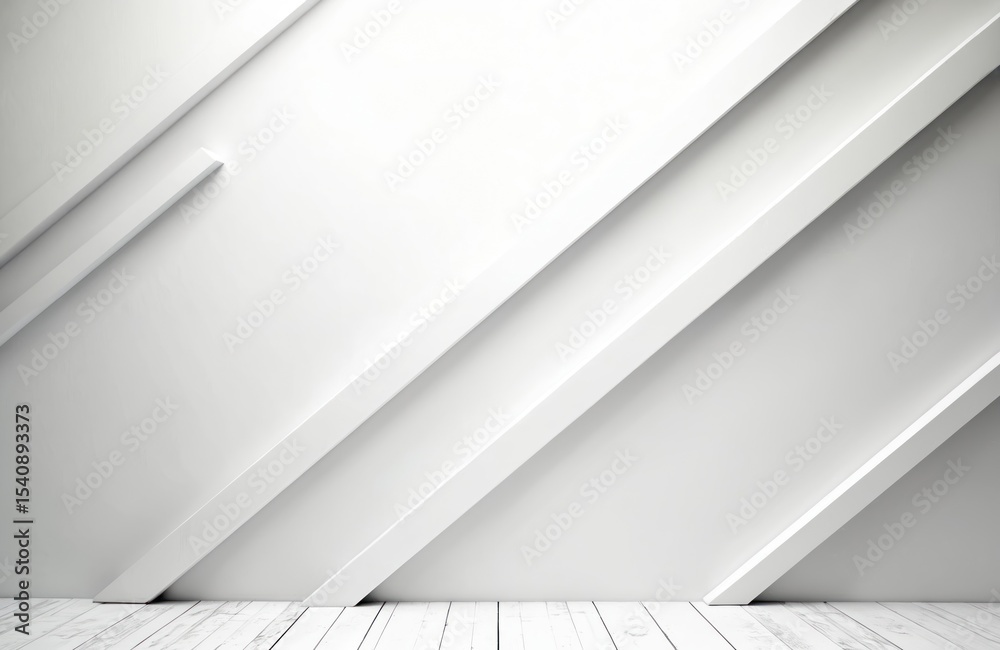 Poster abstract minimalist white wall design with diagonal lines. clean modern background with wooden floor