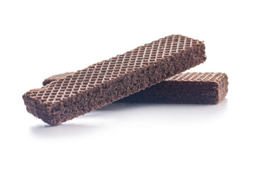 Sweet wafers filled with chocolate cream isolated on white background.