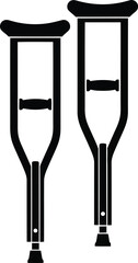 Two black and white crutch illustrations depicting medical support and mobility aid for injury recovery and physical therapy