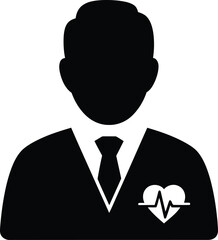 Silhouette of a doctor with a heartbeat symbol medical profession concept healthcare industry and medical services icon design