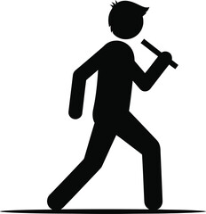 Silhouette of a singer with a microphone performing on stage walking forward in black and white