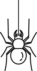 Simple black and white vector illustration of a hanging spider depicting arachnid nature and halloween theme