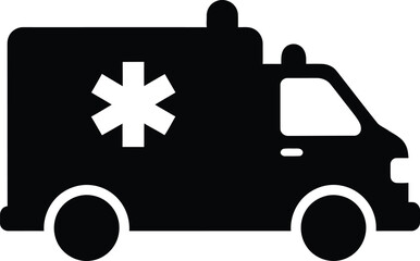 Black and white ambulance illustration depicting emergency medical services healthcare and medical transportation symbol
