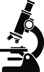 A professional silhouette illustration of a traditional laboratory microscope ideal for scientific and educational applications.