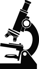 Detailed black and white vector illustration of a standard laboratory microscope for educational and scientific applications