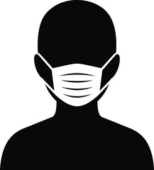 Silhouette of person wearing face mask icon illustrating protection and safety concept for health and hygiene