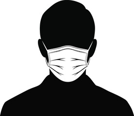 Silhouette of a person wearing a medical mask illustrating protection health and safety measures against viruses and infection