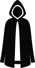 Vector illustration of a black cloak with a hood silhouette depicting mystery disguise secrecy and fantasy themes ideal for design projects.