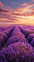 Obraz premium Lavender Fields in Full Bloom During Sunset Create Stunning Colorful Landscape.