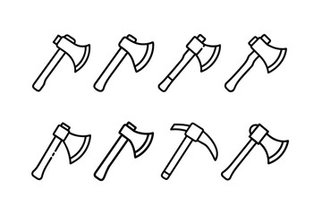 Axe vector icon outline set