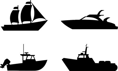 Silhouette Sailing Yacht Fishing And Patrol Boats