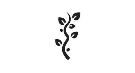 Isolated black plant stem with leaves and berries against a white background design element