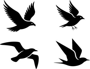 Fototapeta premium Silhouette Birds Flying Set Simple Wildlife Nature Symbols
