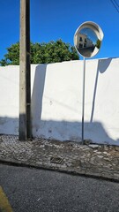 Convex Mirror with Reflection of Old Street – Urban Safety Detail