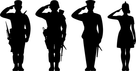 Military Soldier Saluting Silhouette Army Navy Airforce Female Male