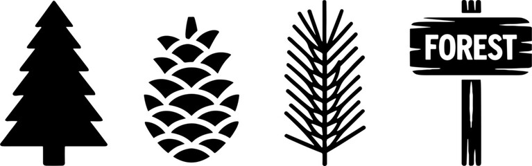 Fototapeta premium Pine Tree Cone Branch Forest Signs Set