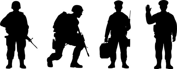 Military Personnel Silhouettes Soldier Troop Combat Preparation