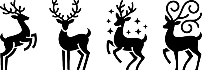 Fototapeta premium Silhouette Reindeer Set Holiday Christmas Decorations
