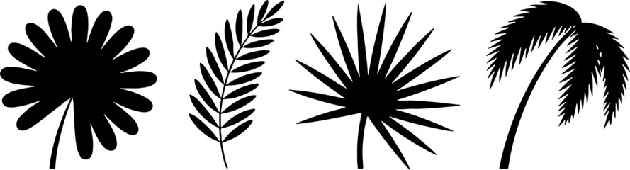 Silhouette Tropical Leafs Set Palm Fan Monstera Fern