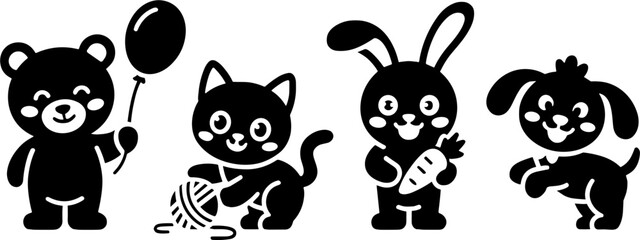 Fototapeta premium Cute Animal Characters Set Bear Cat Rabbit Dog Playful Pets