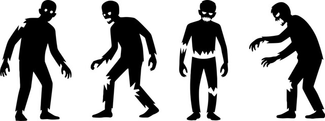 Zombie Silhouettes Set Walking Undead Horror Character Collection