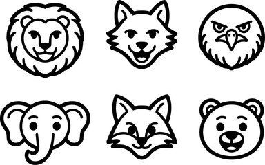 Fototapeta premium Animal Face Set Lion Wolf Eagle Elephant Fox Bears