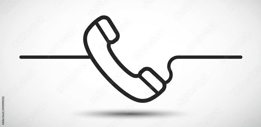Wall mural a simple line drawing of a telephone receiver with a cord on a white background with a subtle shadow