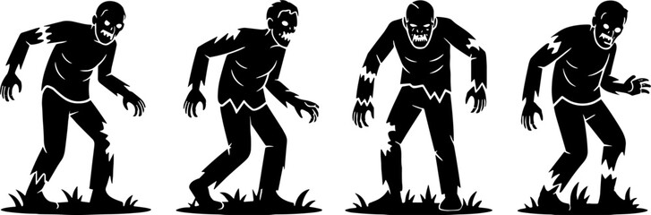 Fototapeta premium Zombie Monster Silhouettes Creepy Horror Halloween Characters