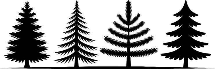 Obraz premium Silhouette Evergreen Tree Variety Collection Conifer Pine Shapes