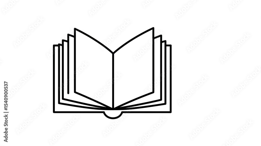 Aufkleber a minimalist line drawing of an open book with multiple pages displayed on a white background