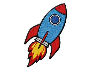 Isolated Embroidered Rocket Patch with Flames