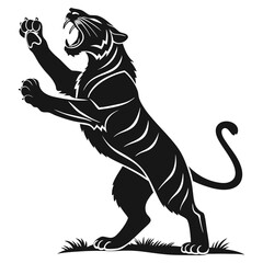 Obraz premium A fierce black panther in a dynamic pose. It looks like it's ready to pounce, its claws out and mouth open