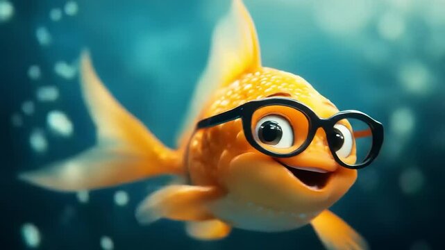 Smart Goldfish in Aquarium.